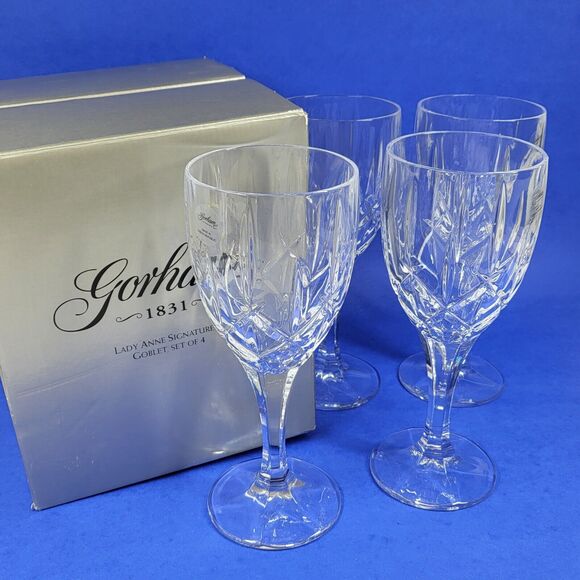4 Gorham Lady Anne Signature Goblets 11oz w/Box 8” Lead Crystal - Picture 1 of 11